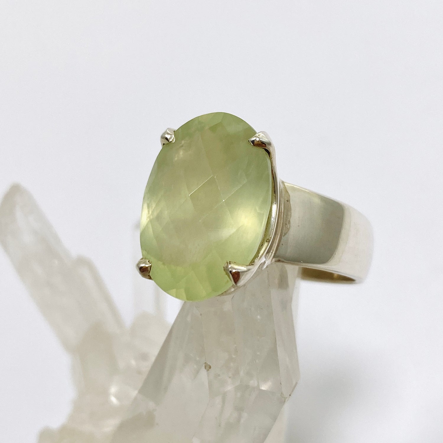 Prehnite Oval Checkerboard Faceted Ring Size 10 PRGJ861