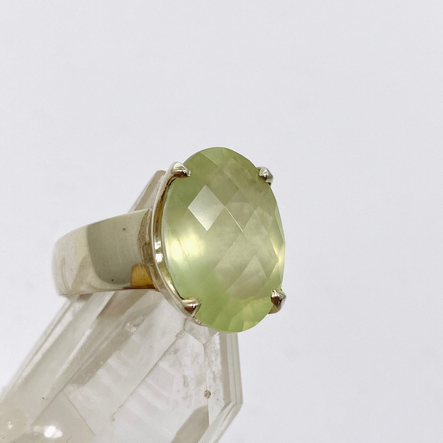 Prehnite Oval Checkerboard Faceted Ring Size 10 PRGJ861