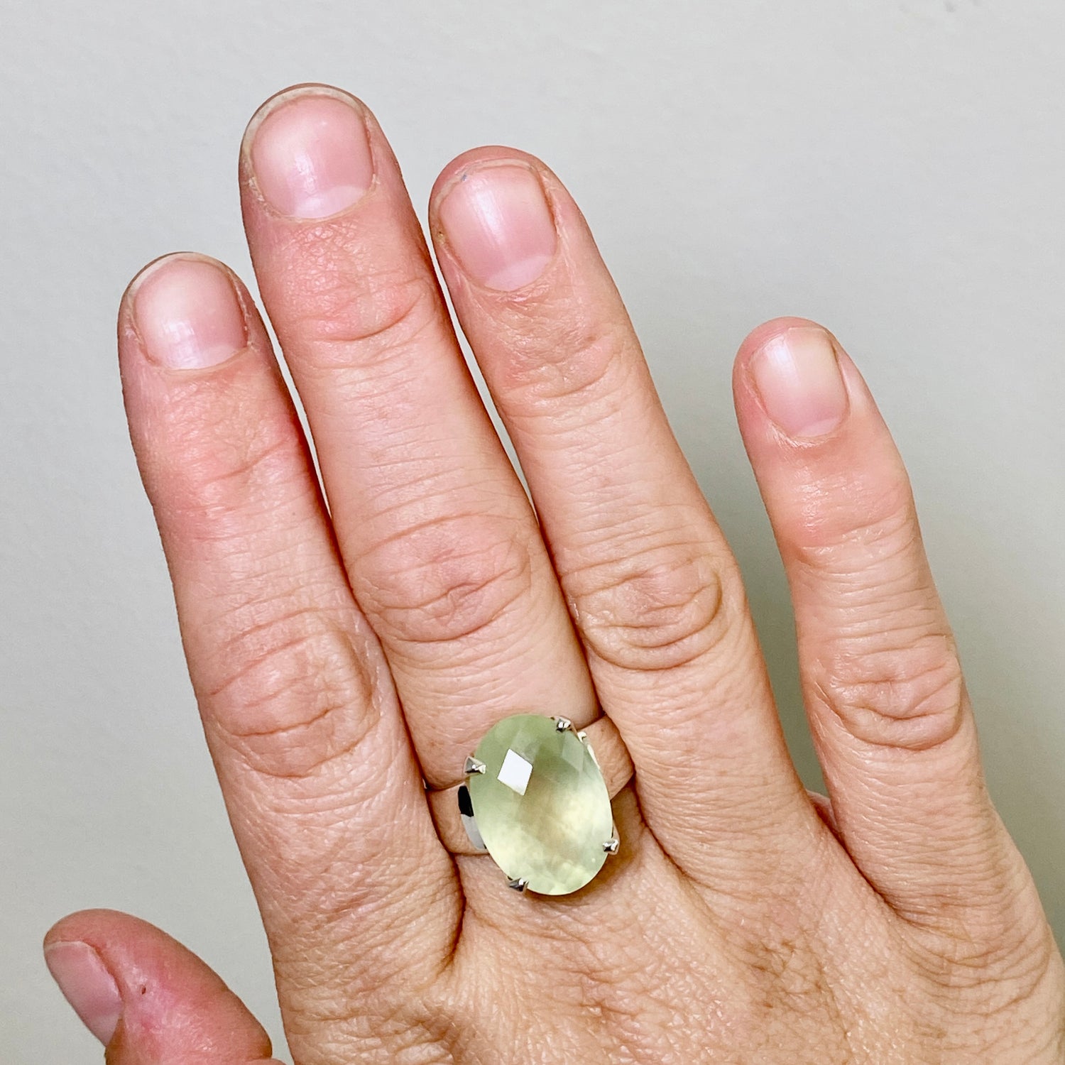 Prehnite Oval Checkerboard Faceted Ring Size 10 PRGJ861
