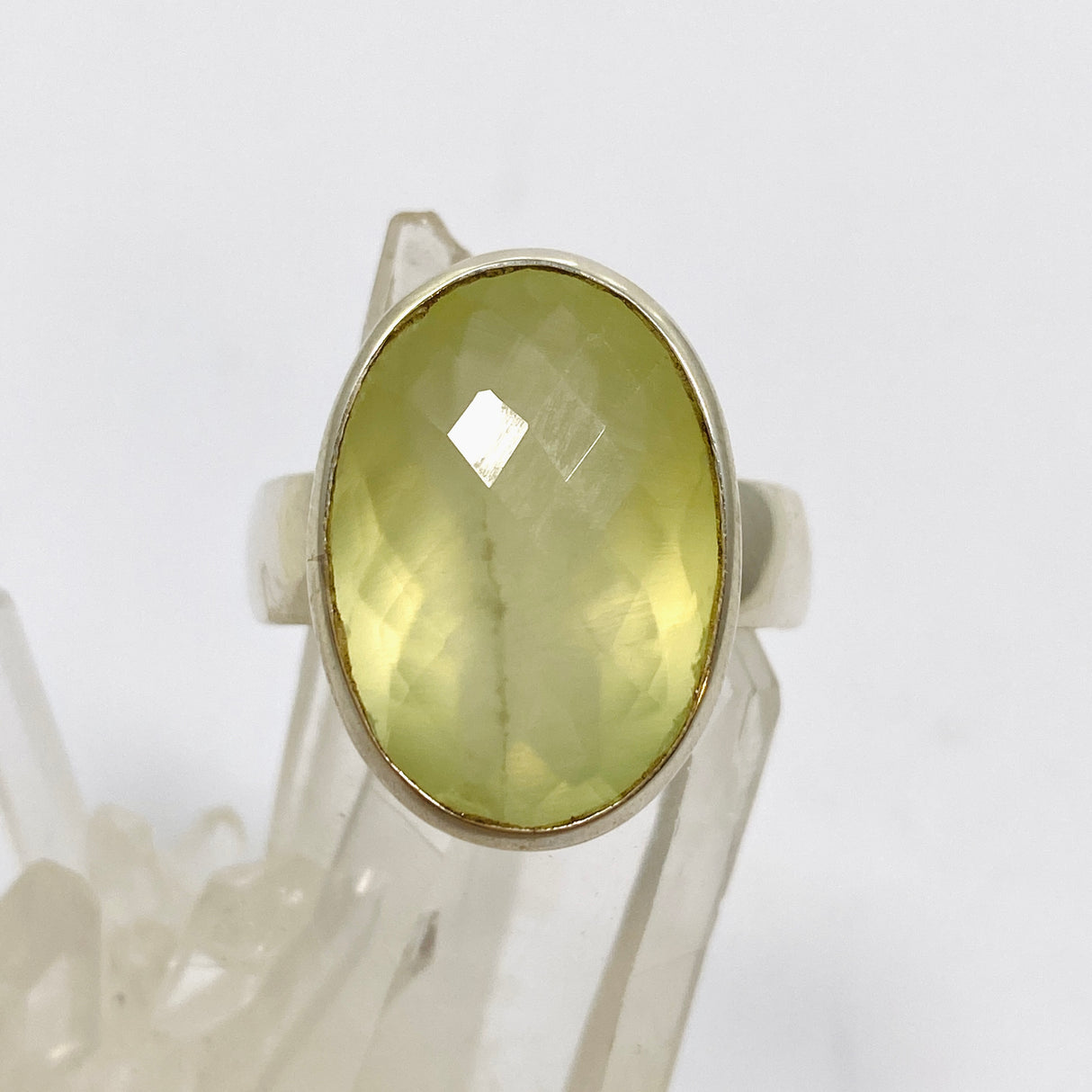 Prehnite Oval Checkerboard Faceted Ring Size 12 PRGJ863