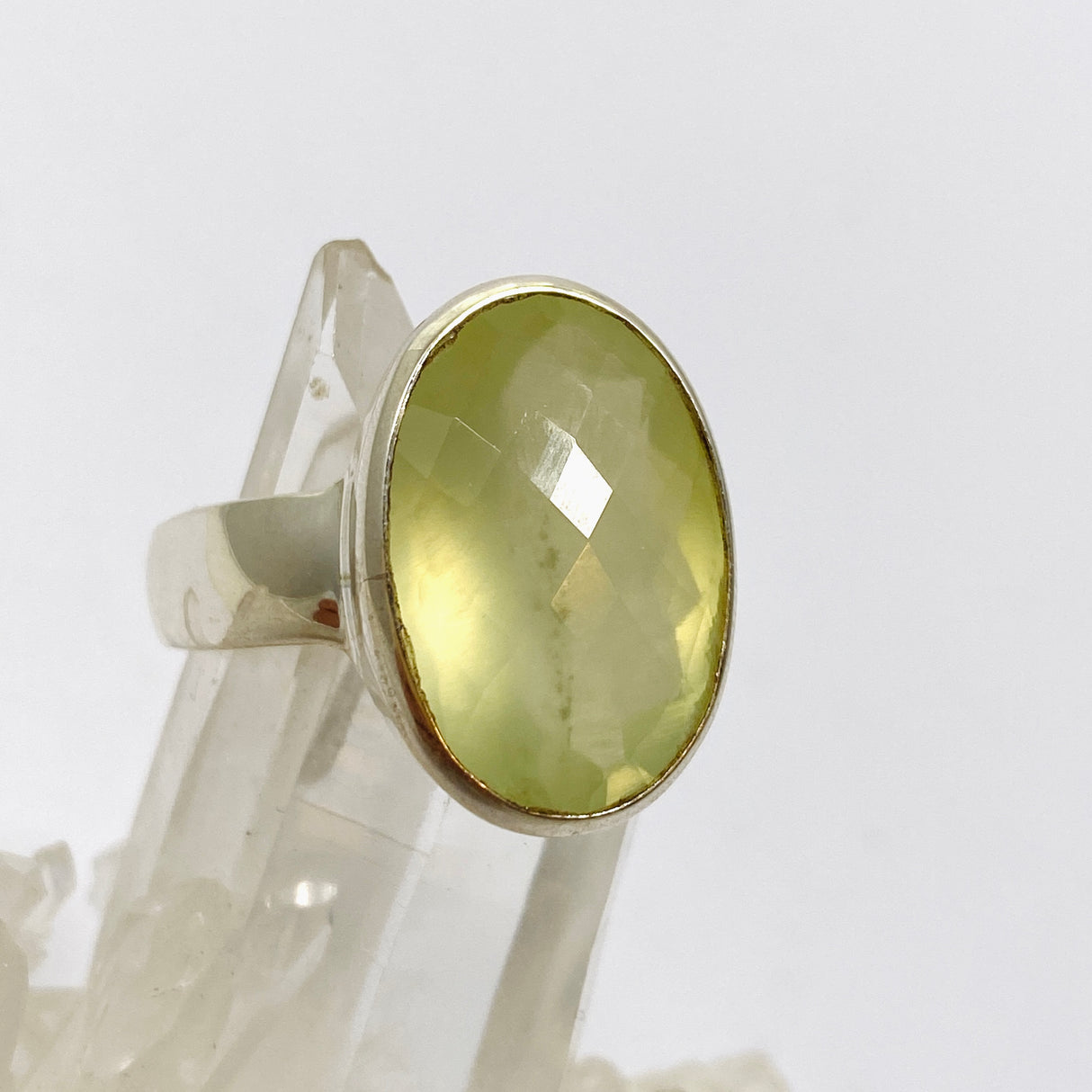 Prehnite Oval Checkerboard Faceted Ring Size 12 PRGJ863