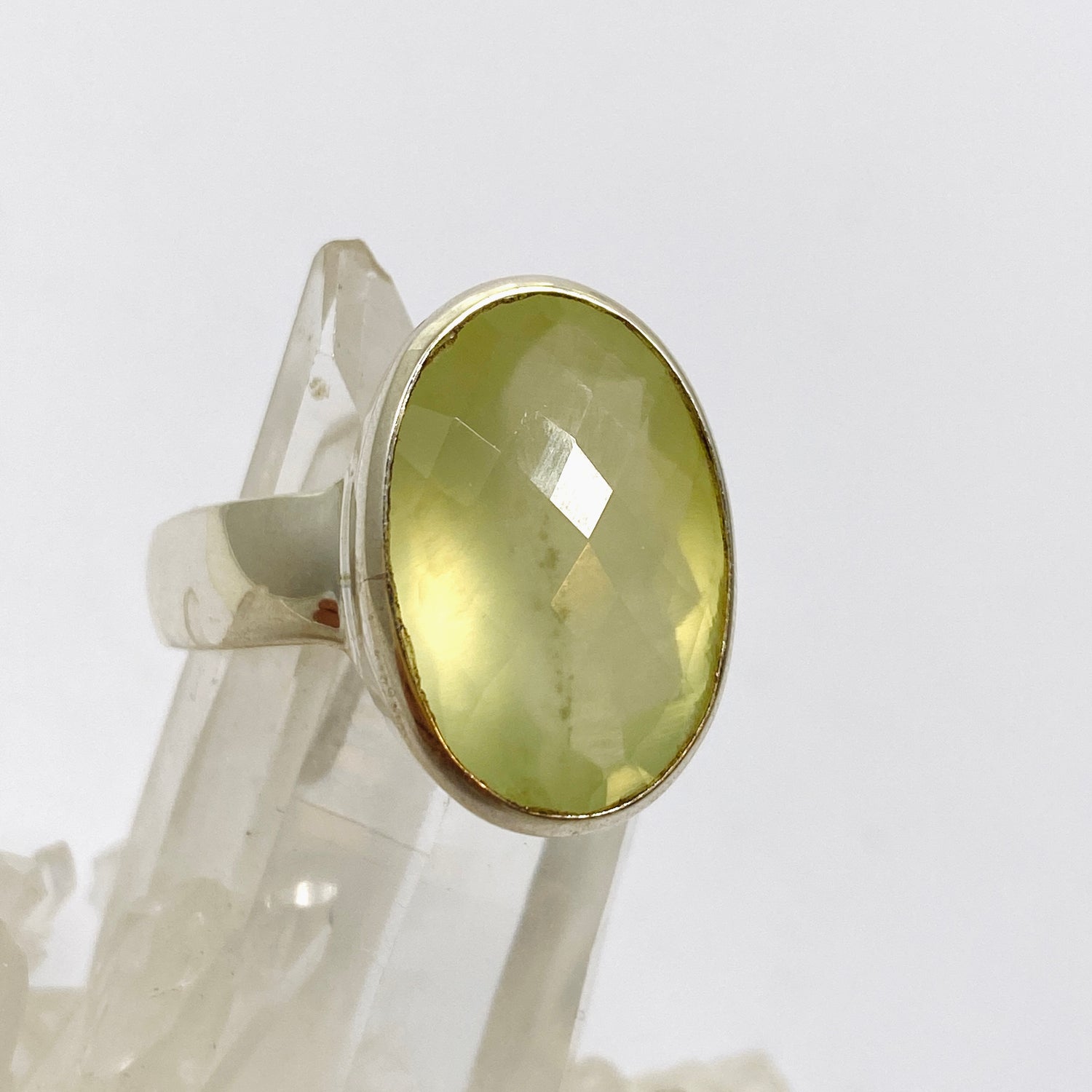 Prehnite Oval Checkerboard Faceted Ring Size 12 PRGJ863