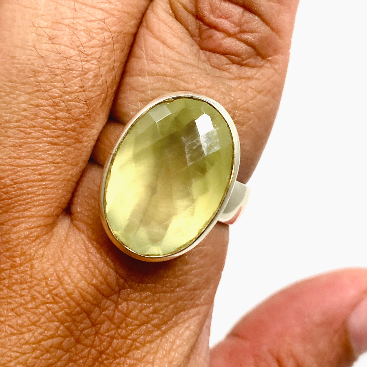 Prehnite Oval Checkerboard Faceted Ring Size 12 PRGJ863