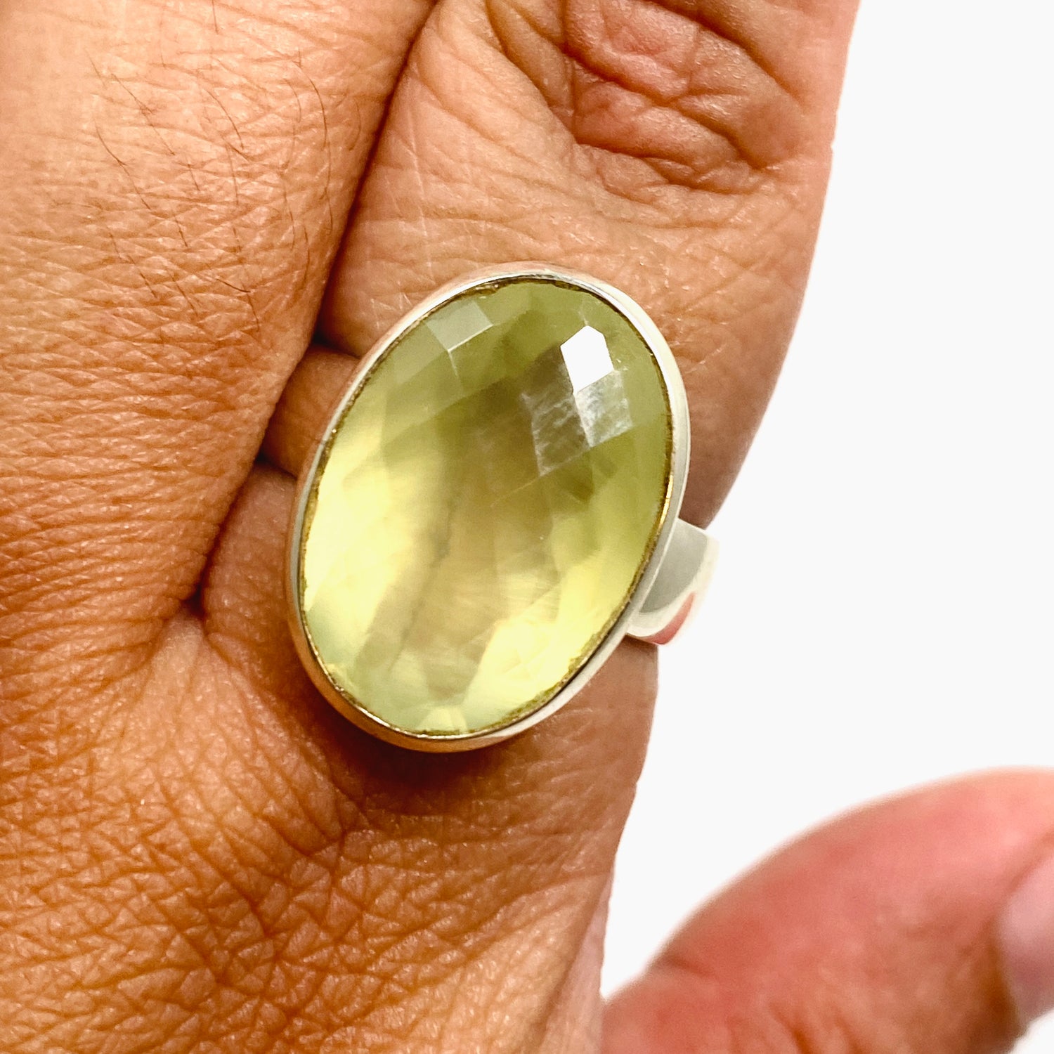 Prehnite Oval Checkerboard Faceted Ring Size 12 PRGJ863