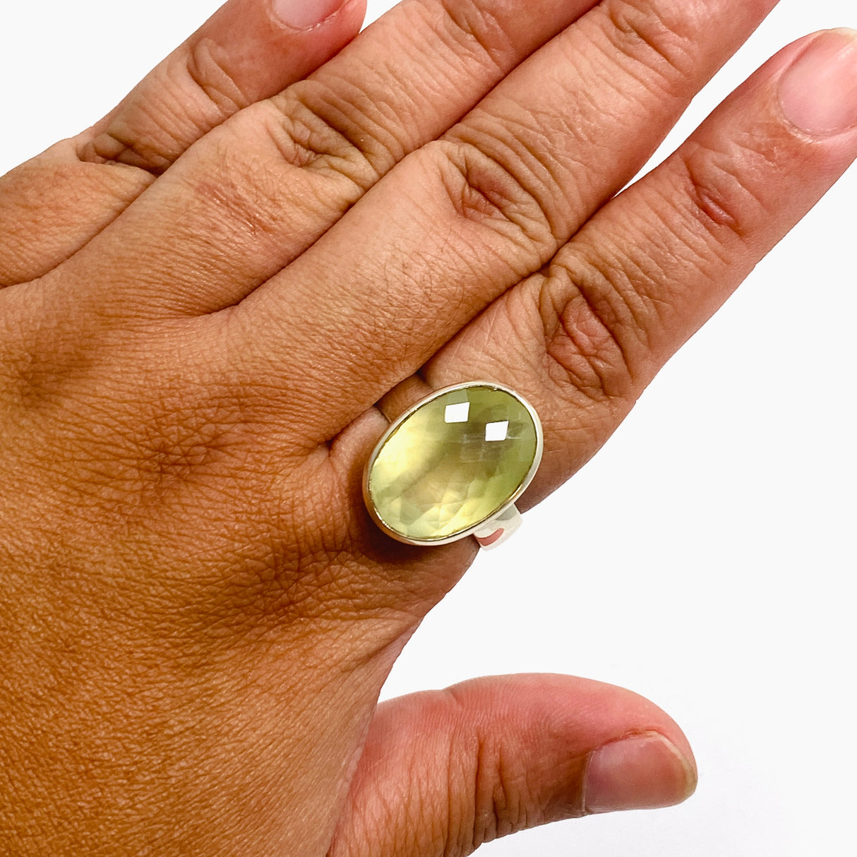 Prehnite Oval Checkerboard Faceted Ring Size 12 PRGJ863