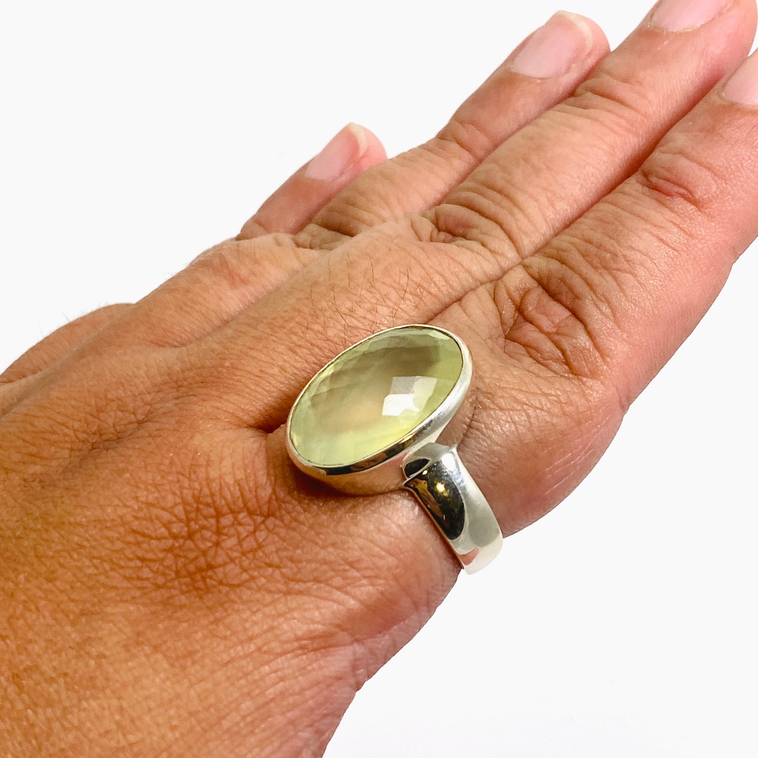 Prehnite Oval Checkerboard Faceted Ring Size 12 PRGJ863