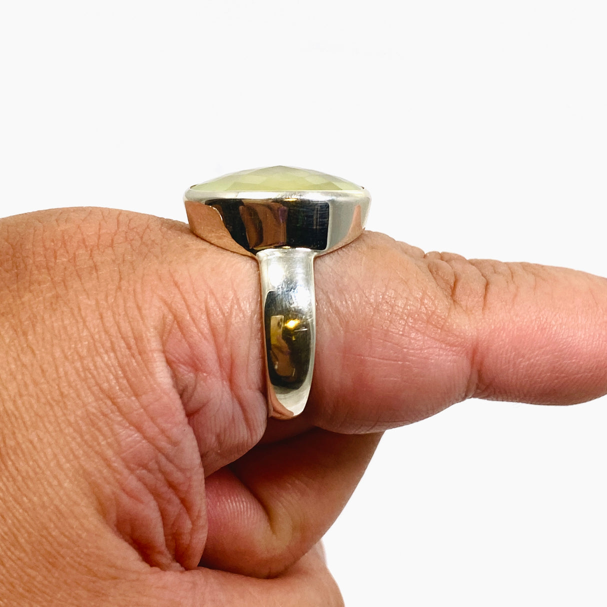 Prehnite Oval Checkerboard Faceted Ring Size 12 PRGJ863