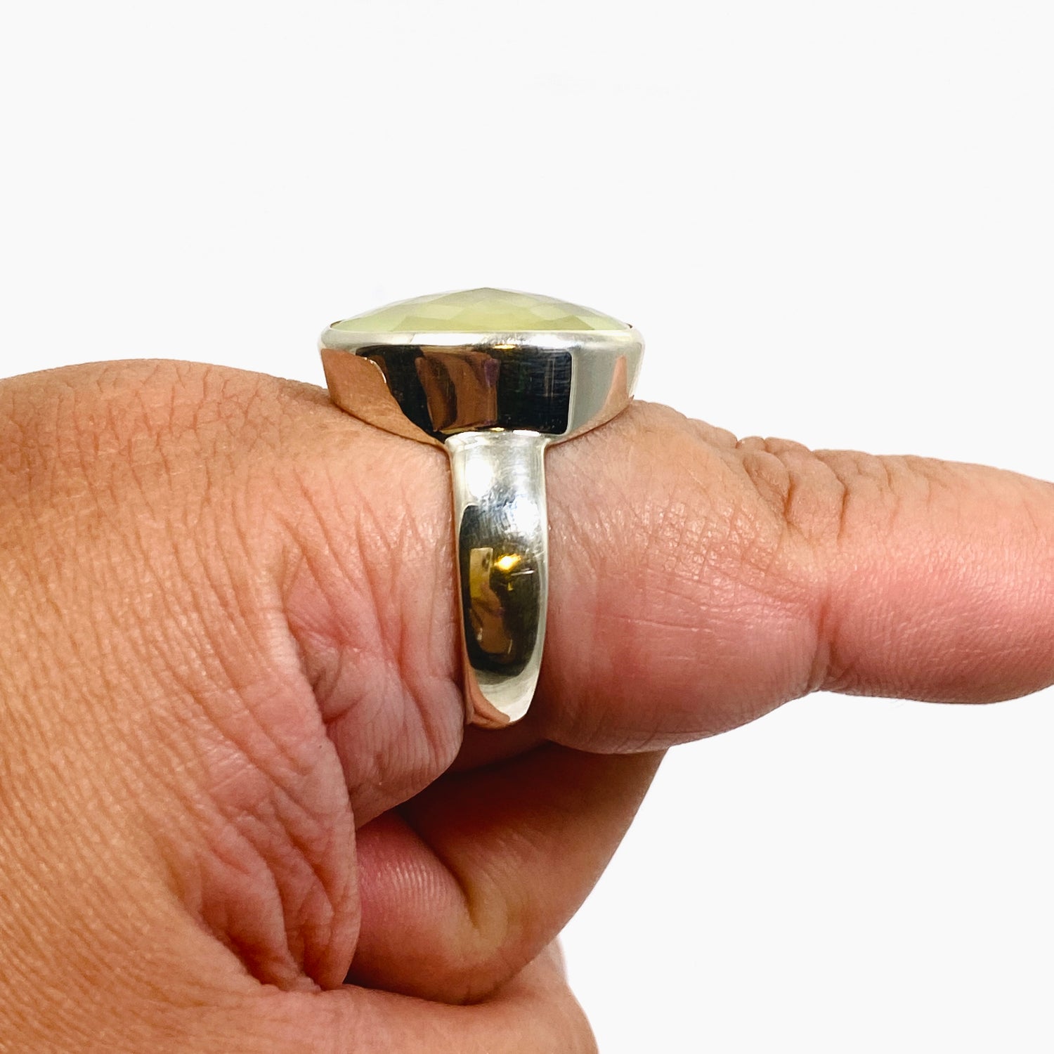 Prehnite Oval Checkerboard Faceted Ring Size 12 PRGJ863