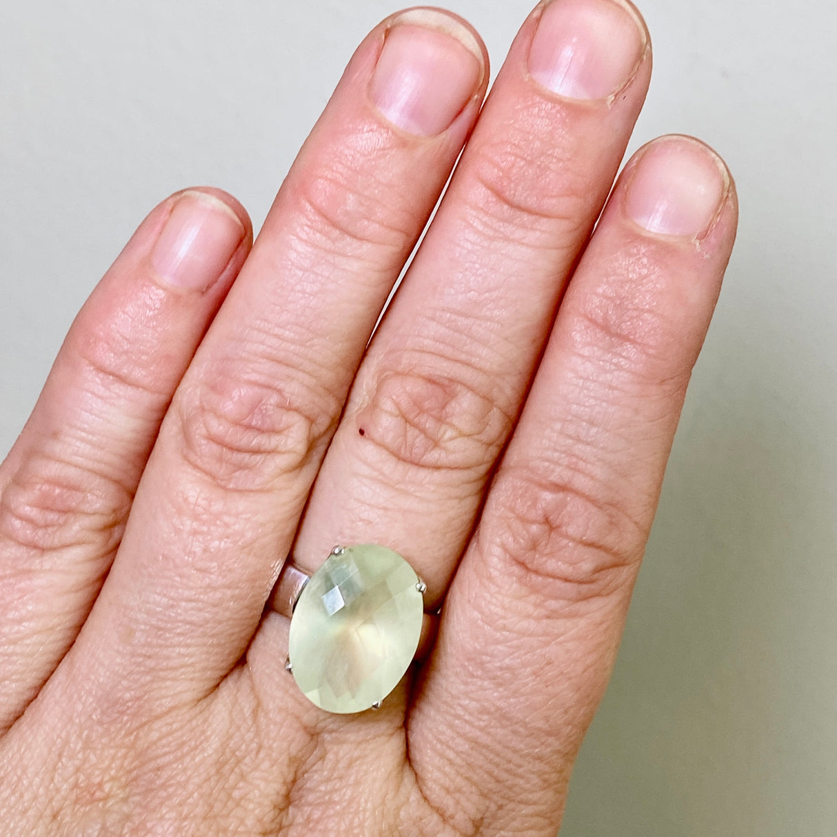 Prehnite Oval Checkerboard Faceted Ring Size 8 PRGJ862