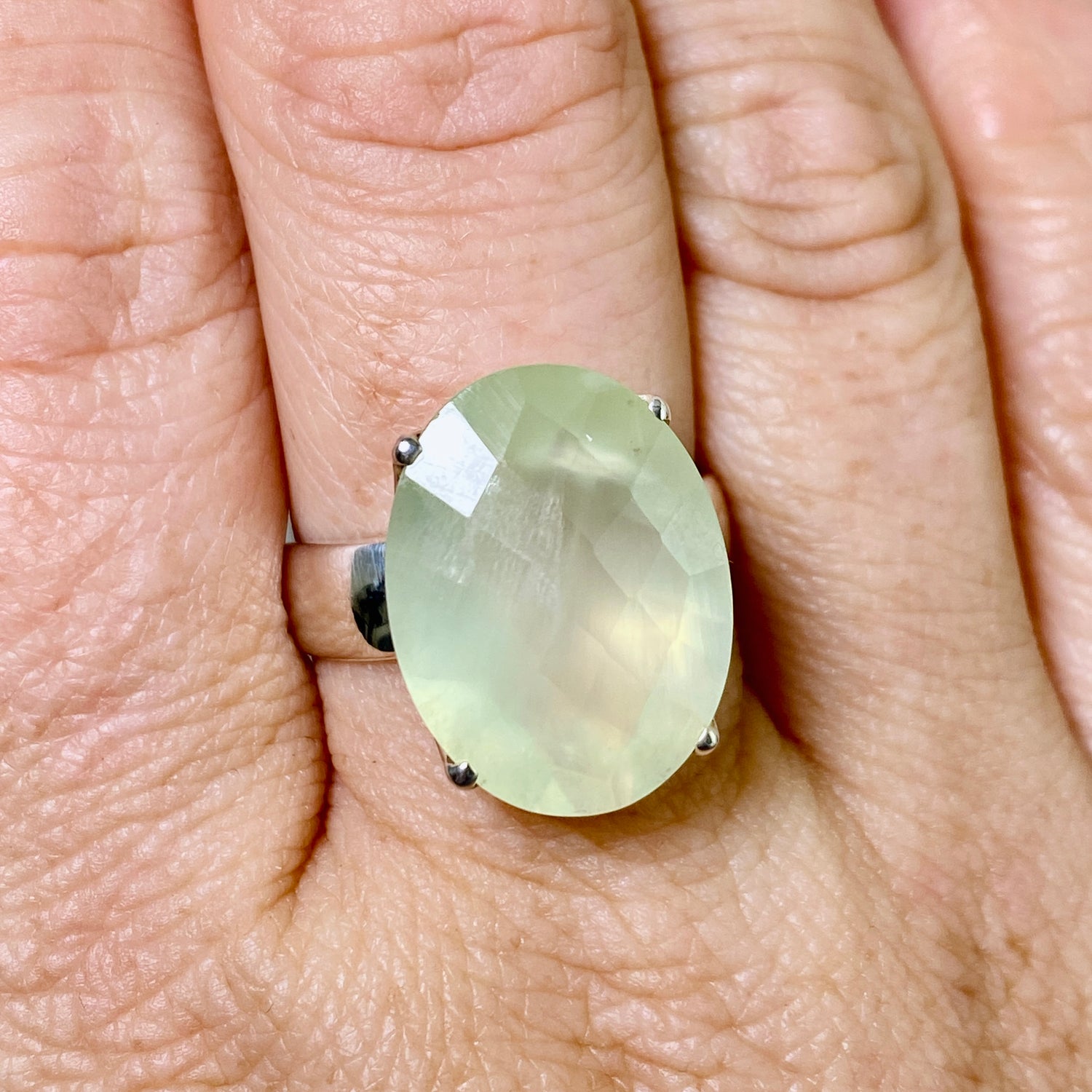 Prehnite Oval Checkerboard Faceted Ring Size 9 PRGJ864