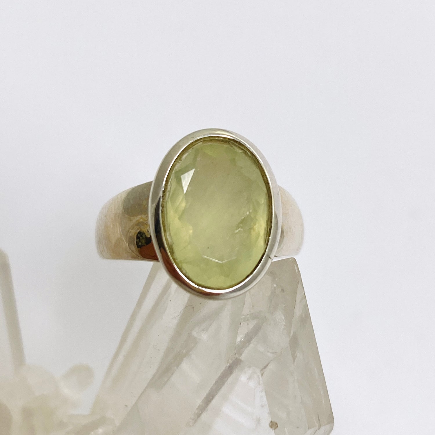 Prehnite Oval Faceted Ring Size 6.5 PRGJ858