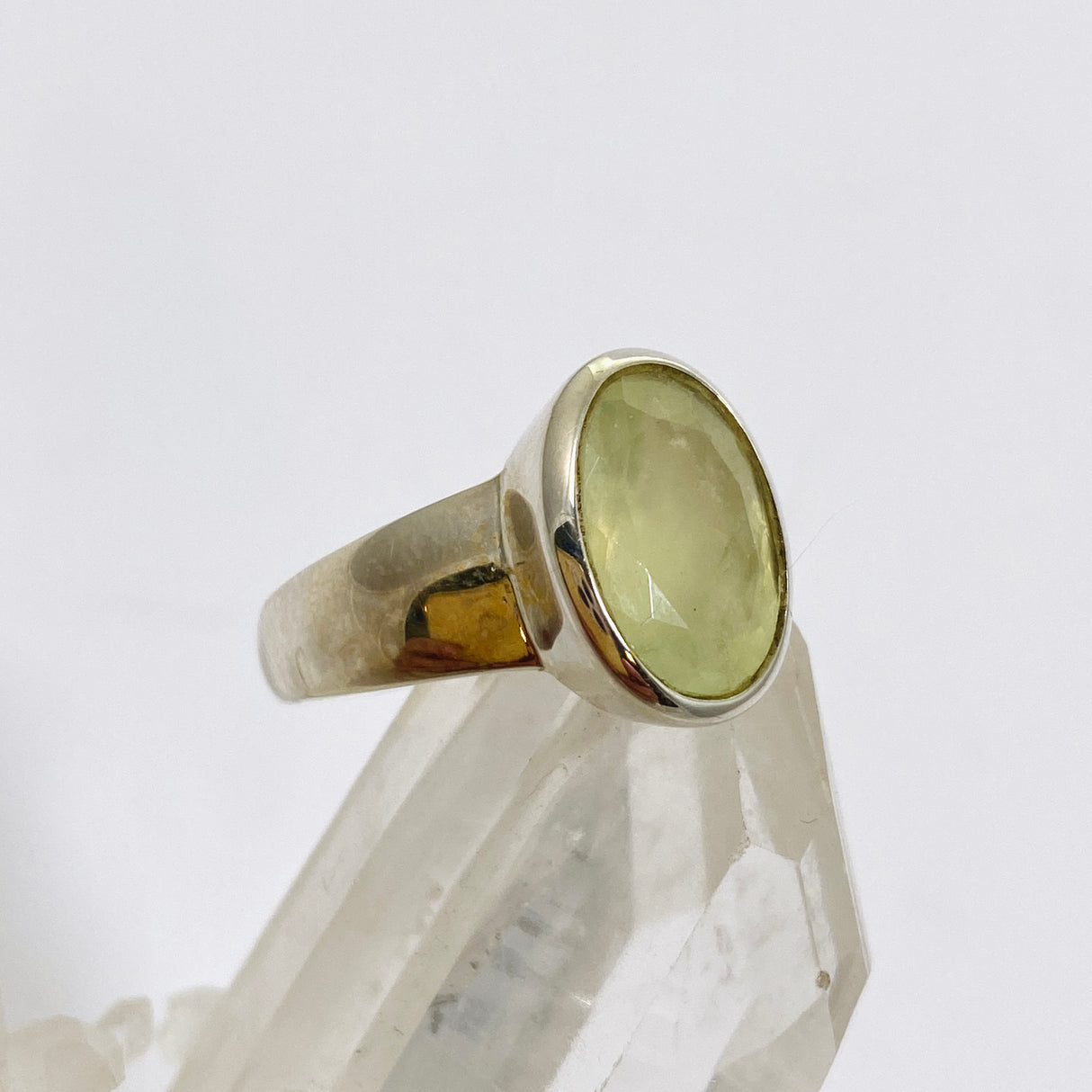 Prehnite Oval Faceted Ring Size 6.5 PRGJ858