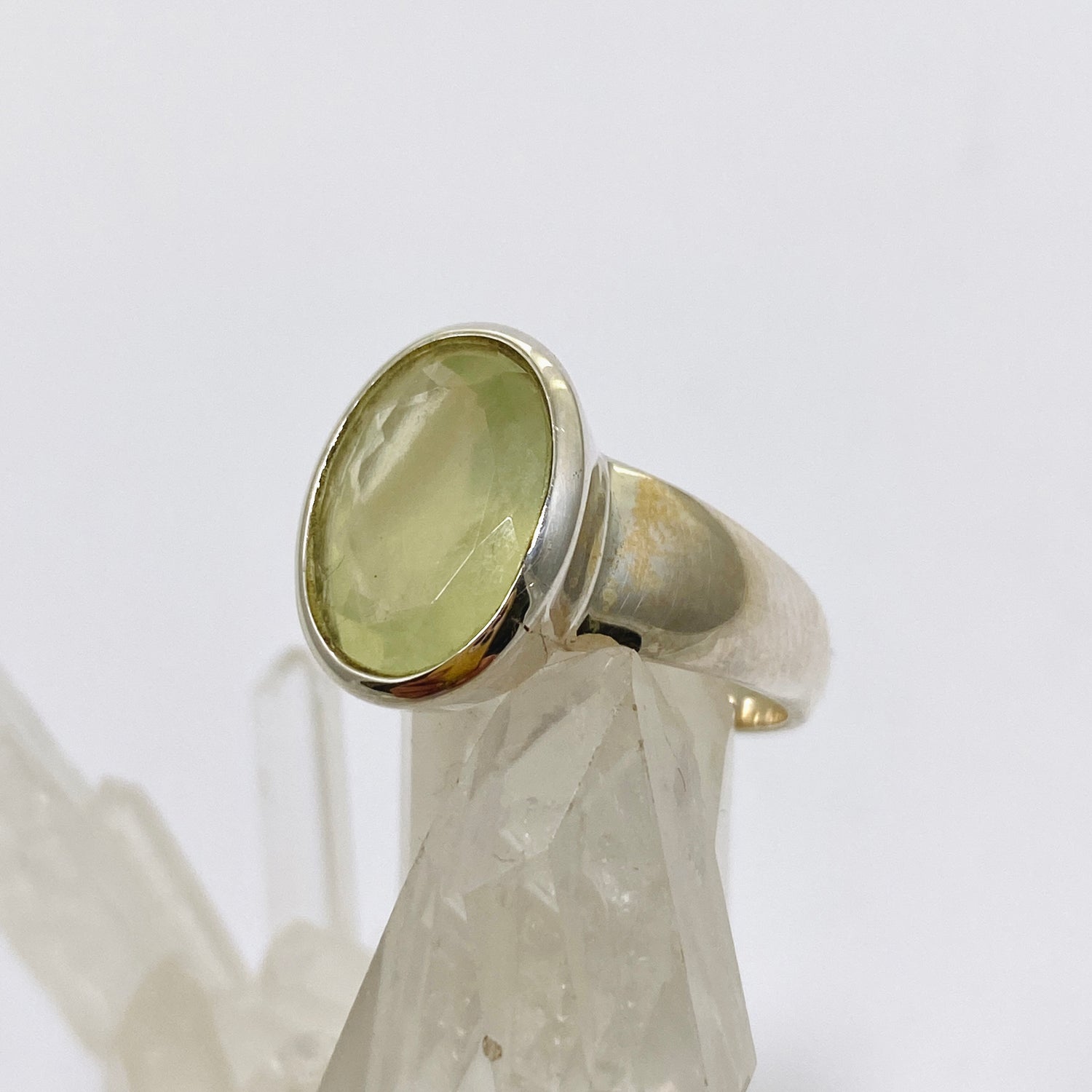 Prehnite Oval Faceted Ring Size 6.5 PRGJ858