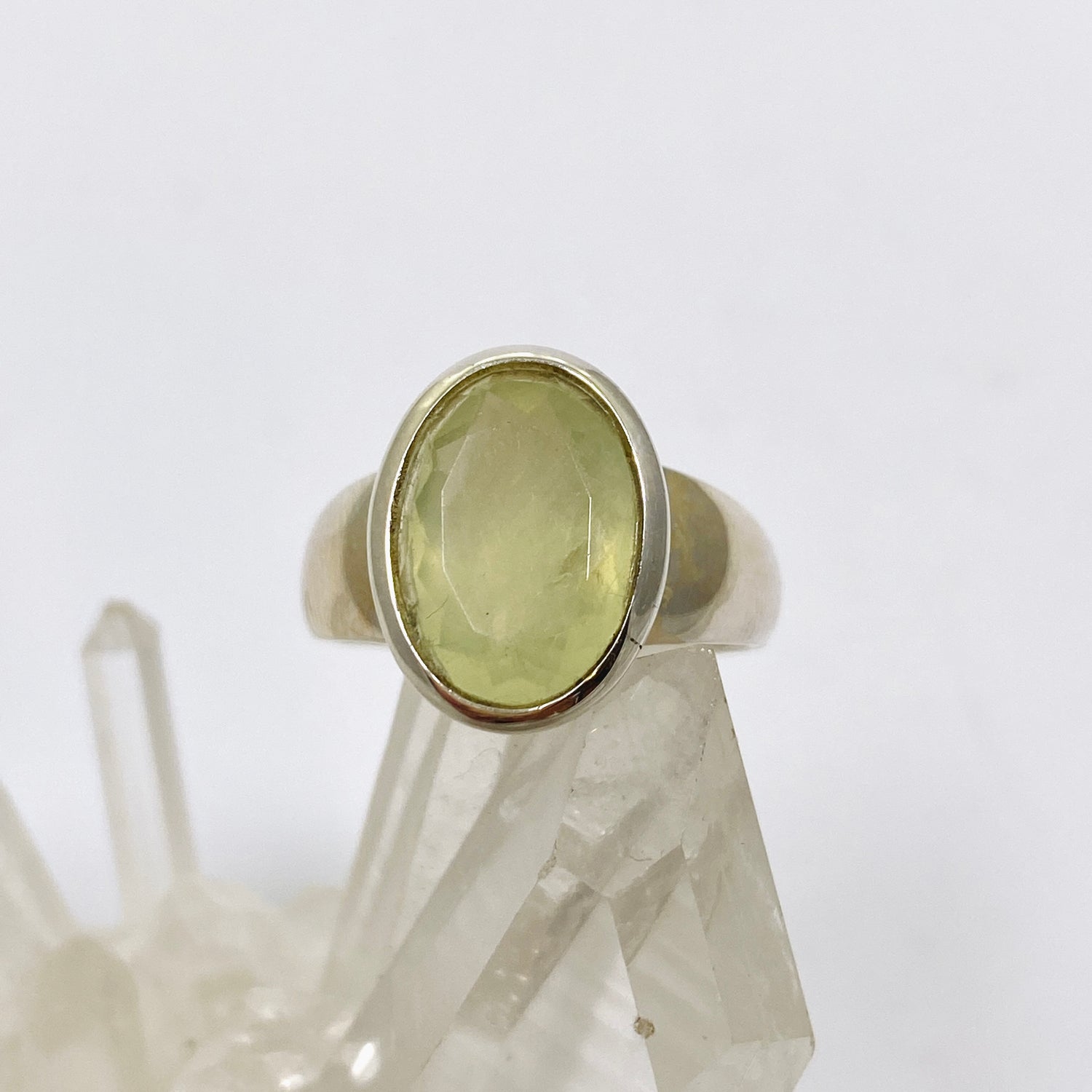 Prehnite Oval Faceted Ring Size 6.5 PRGJ858