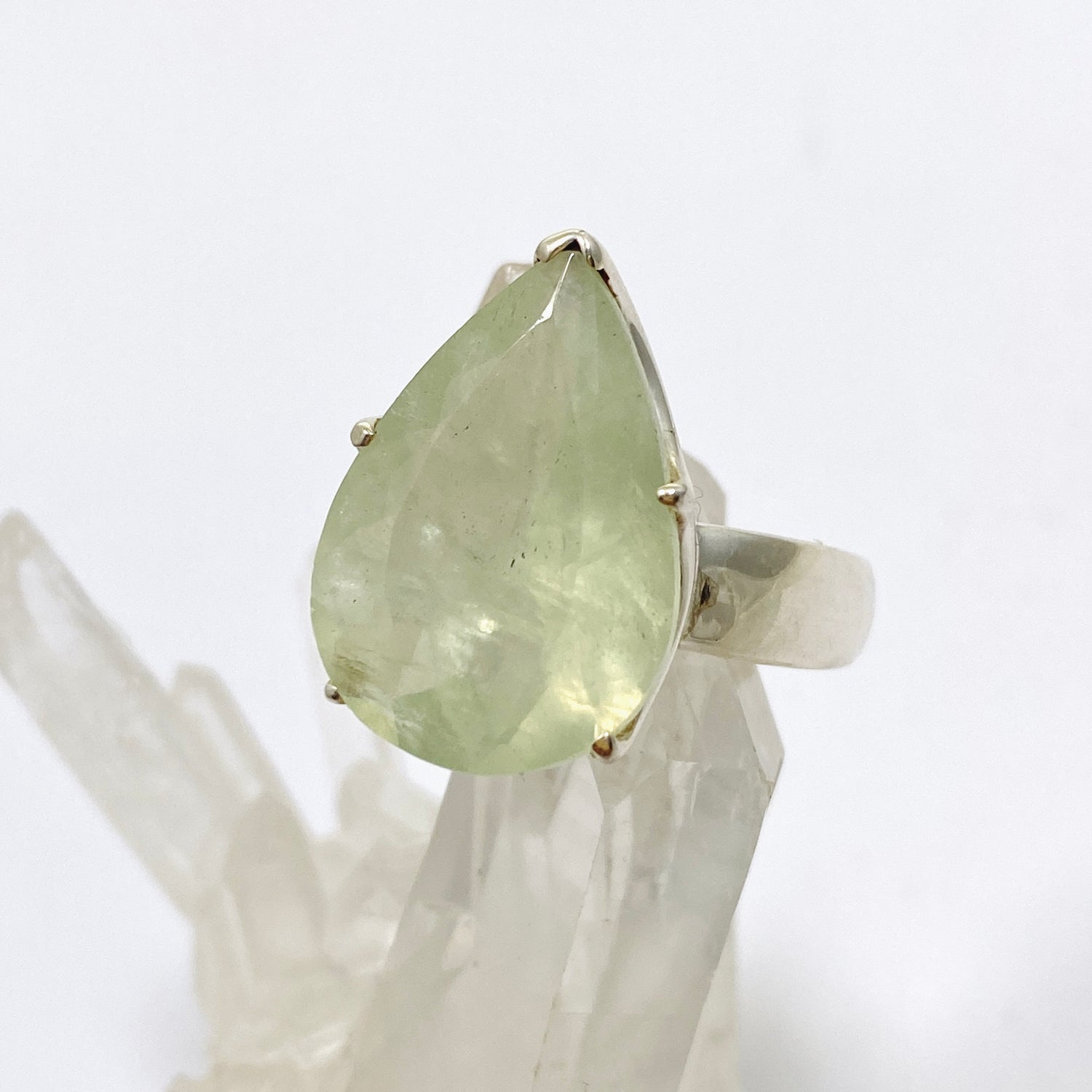 Prehnite Teardrop Faceted Ring Size 10 PRGJ866