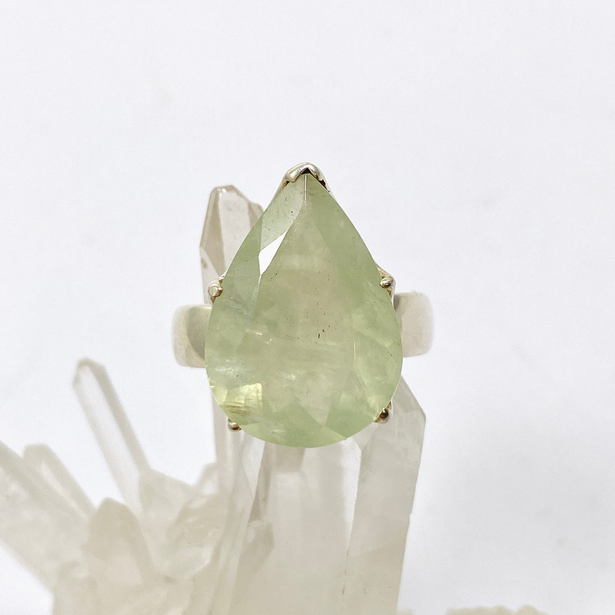 Prehnite Teardrop Faceted Ring Size 10 PRGJ866