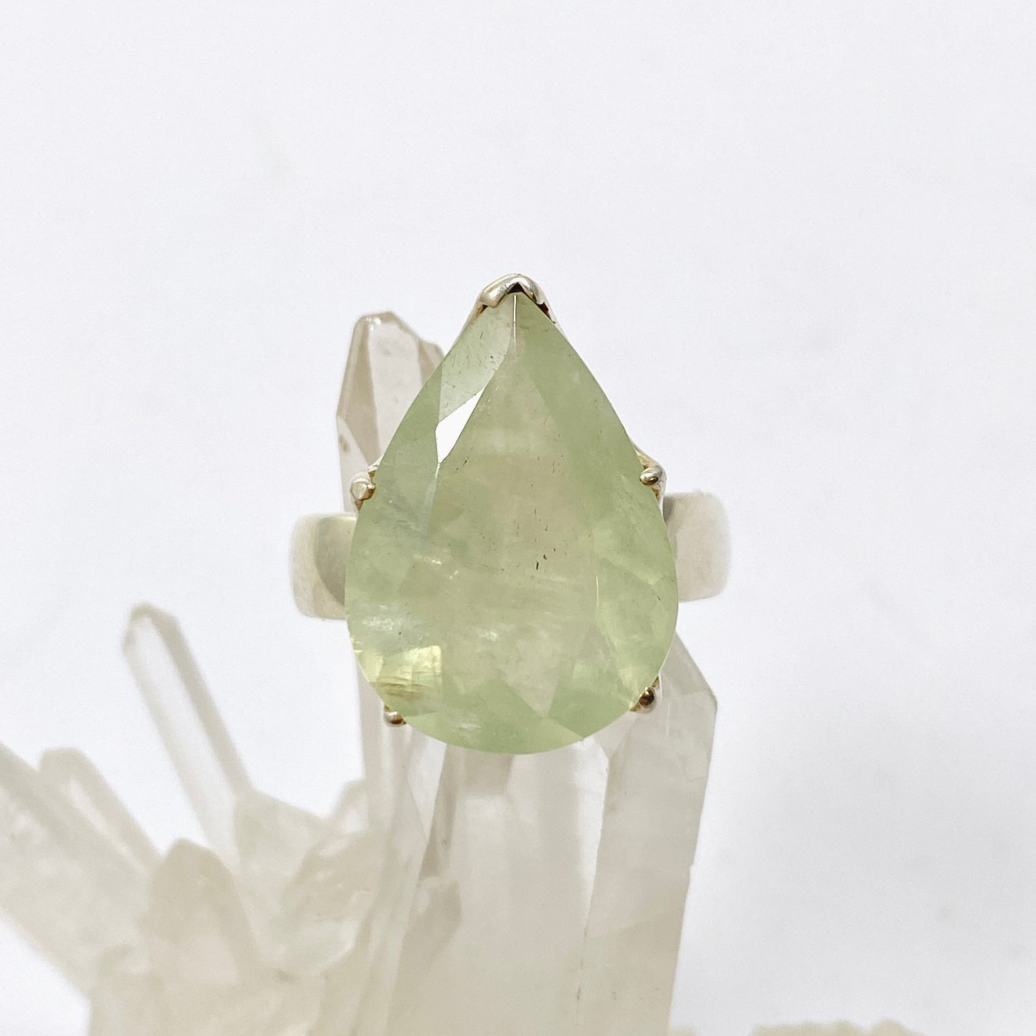 Prehnite Teardrop Faceted Ring Size 10 PRGJ866