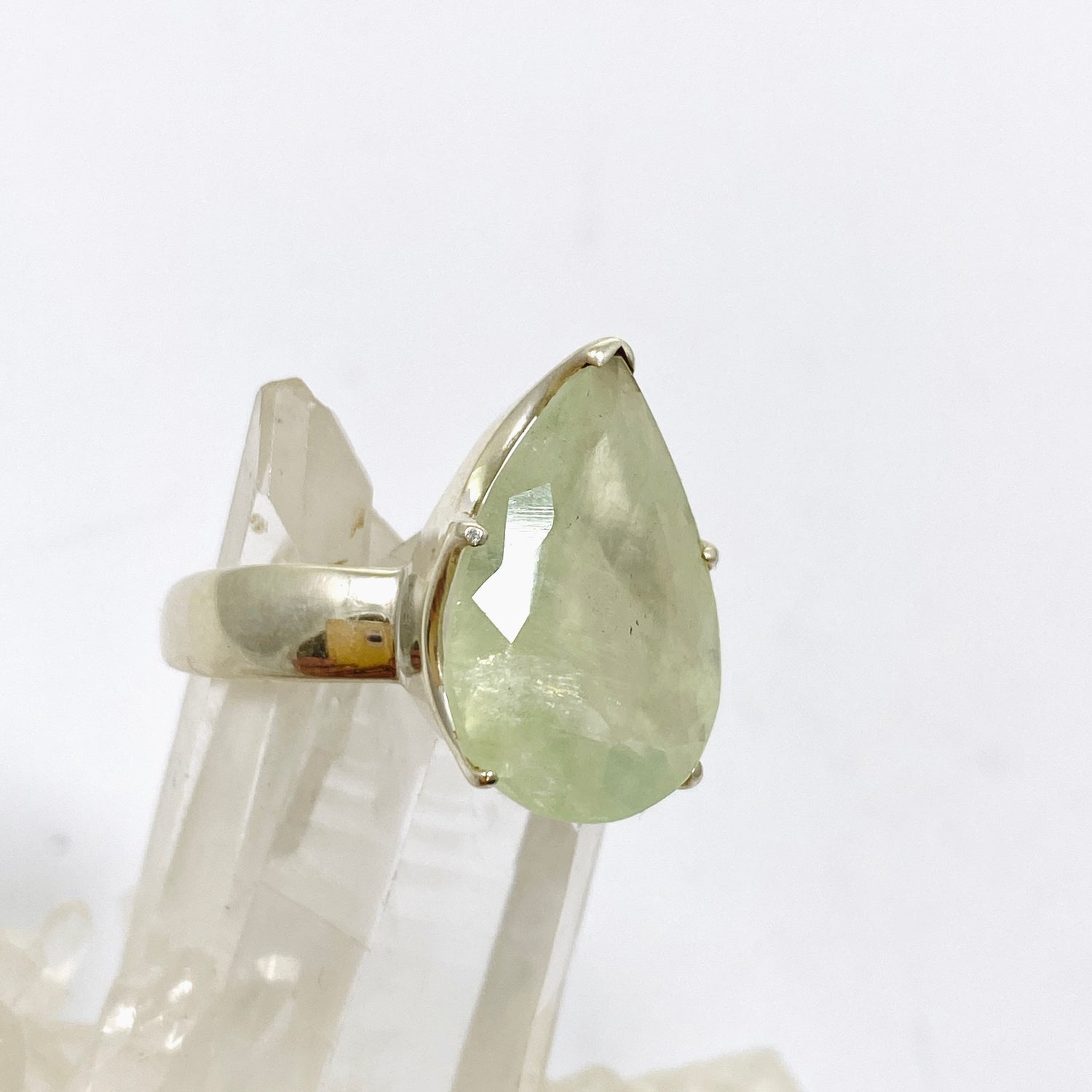 Prehnite Teardrop Faceted Ring Size 10 PRGJ866