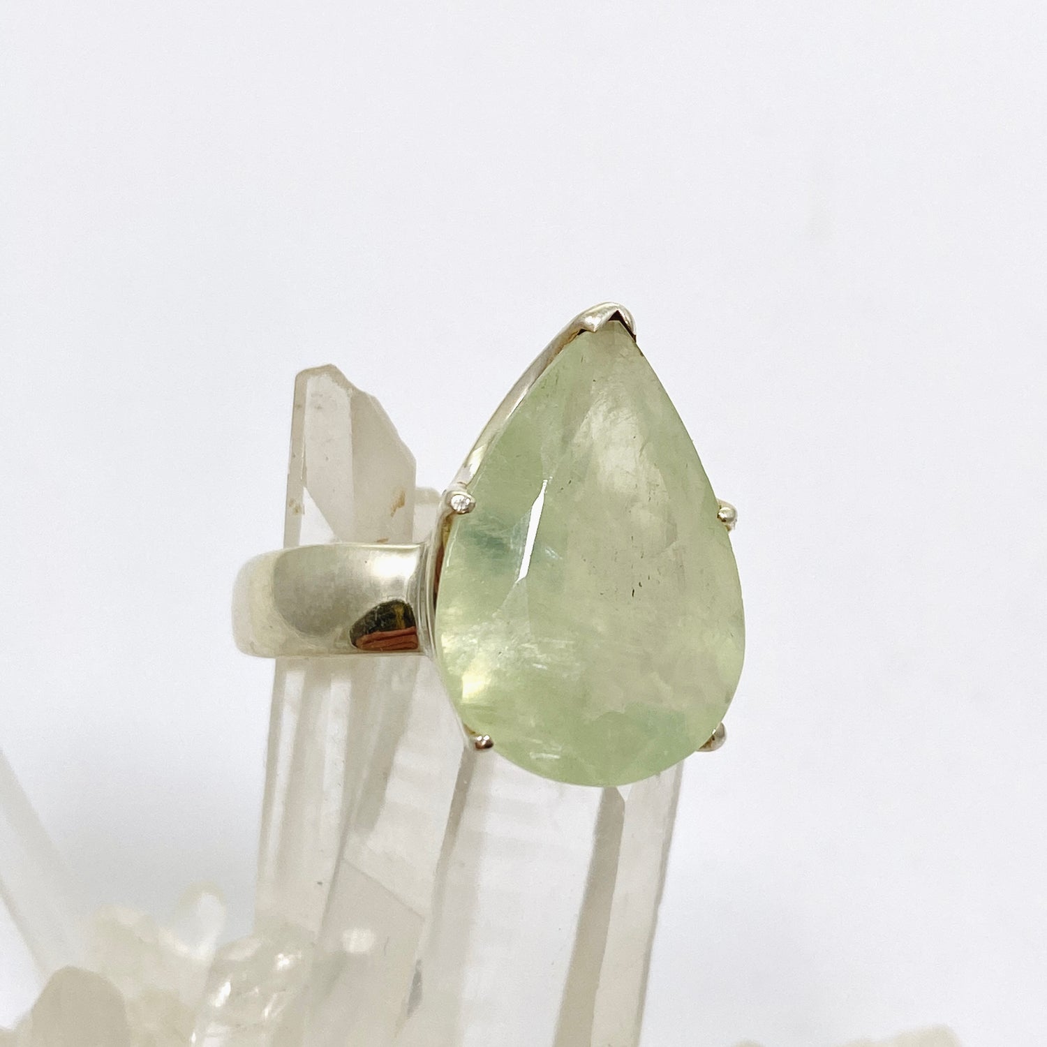 Prehnite Teardrop Faceted Ring Size 10 PRGJ866