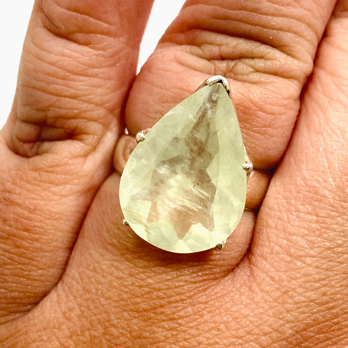 Prehnite Teardrop Faceted Ring Size 10 PRGJ866