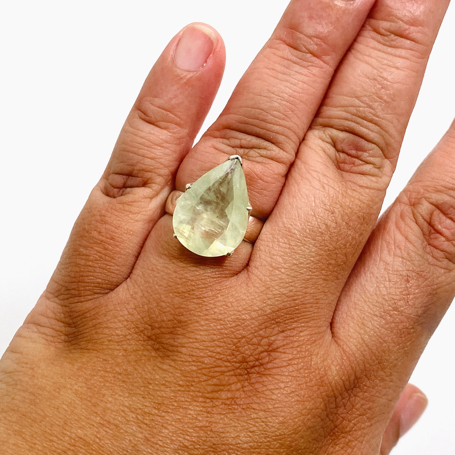 Prehnite Teardrop Faceted Ring Size 10 PRGJ866
