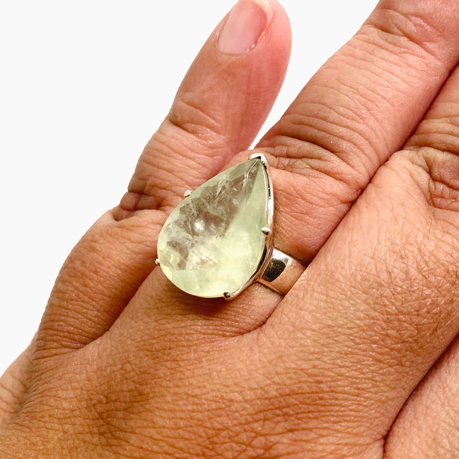 Prehnite Teardrop Faceted Ring Size 10 PRGJ866
