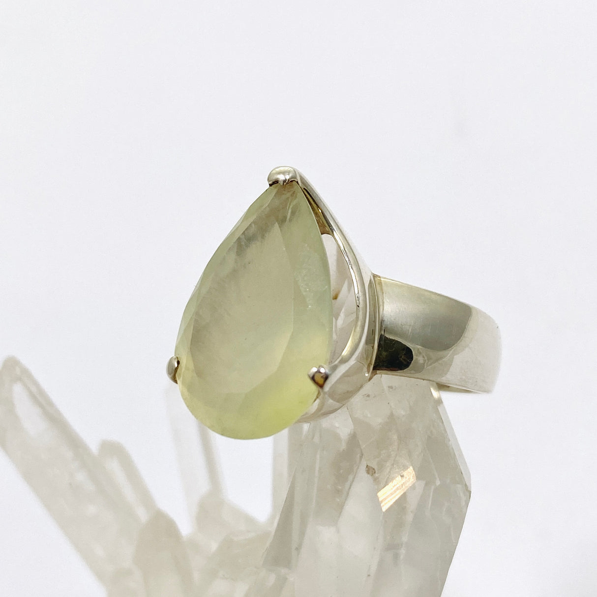 Prehnite Teardrop Faceted Ring Size 8.5 PRGJ865