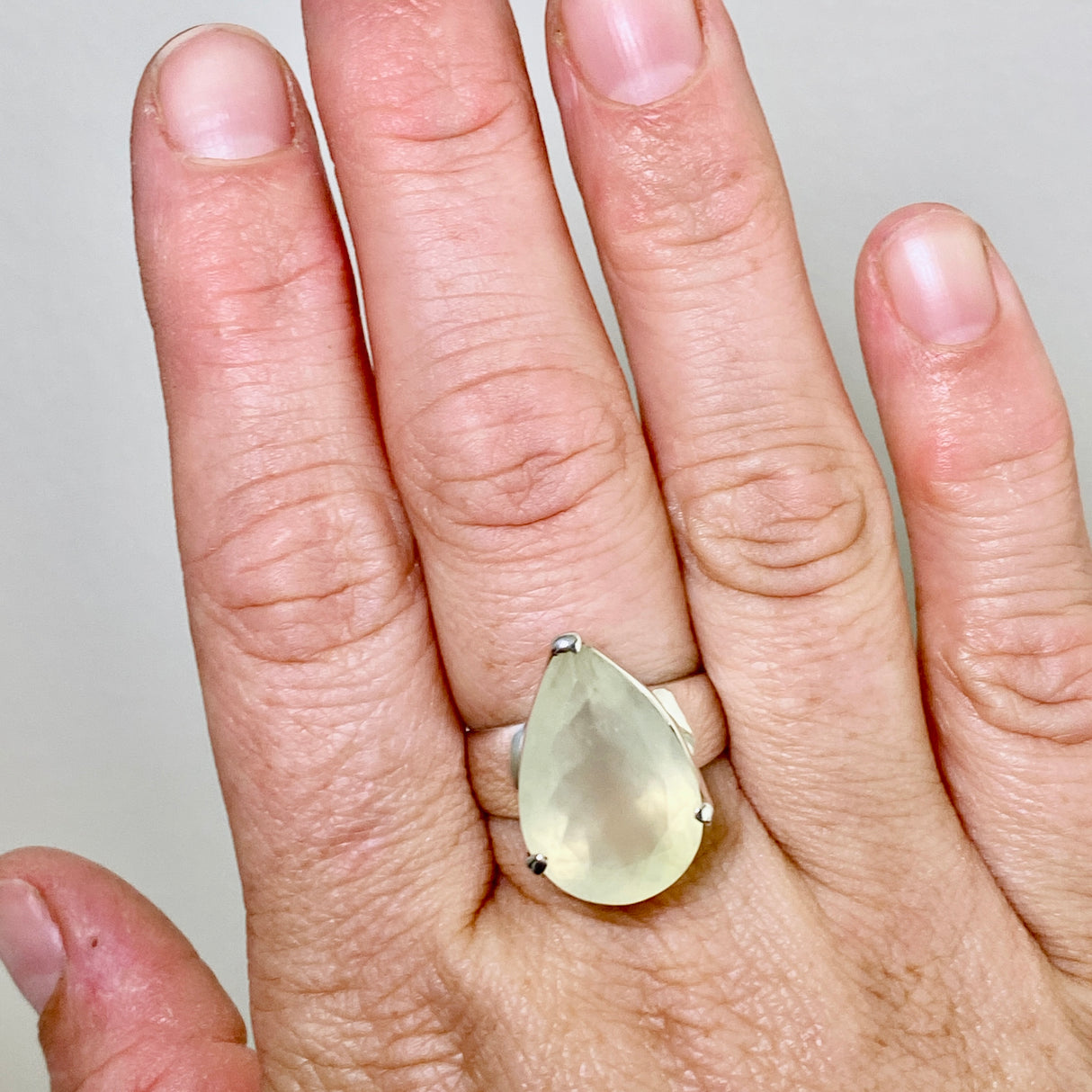 Prehnite Teardrop Faceted Ring Size 8.5 PRGJ865