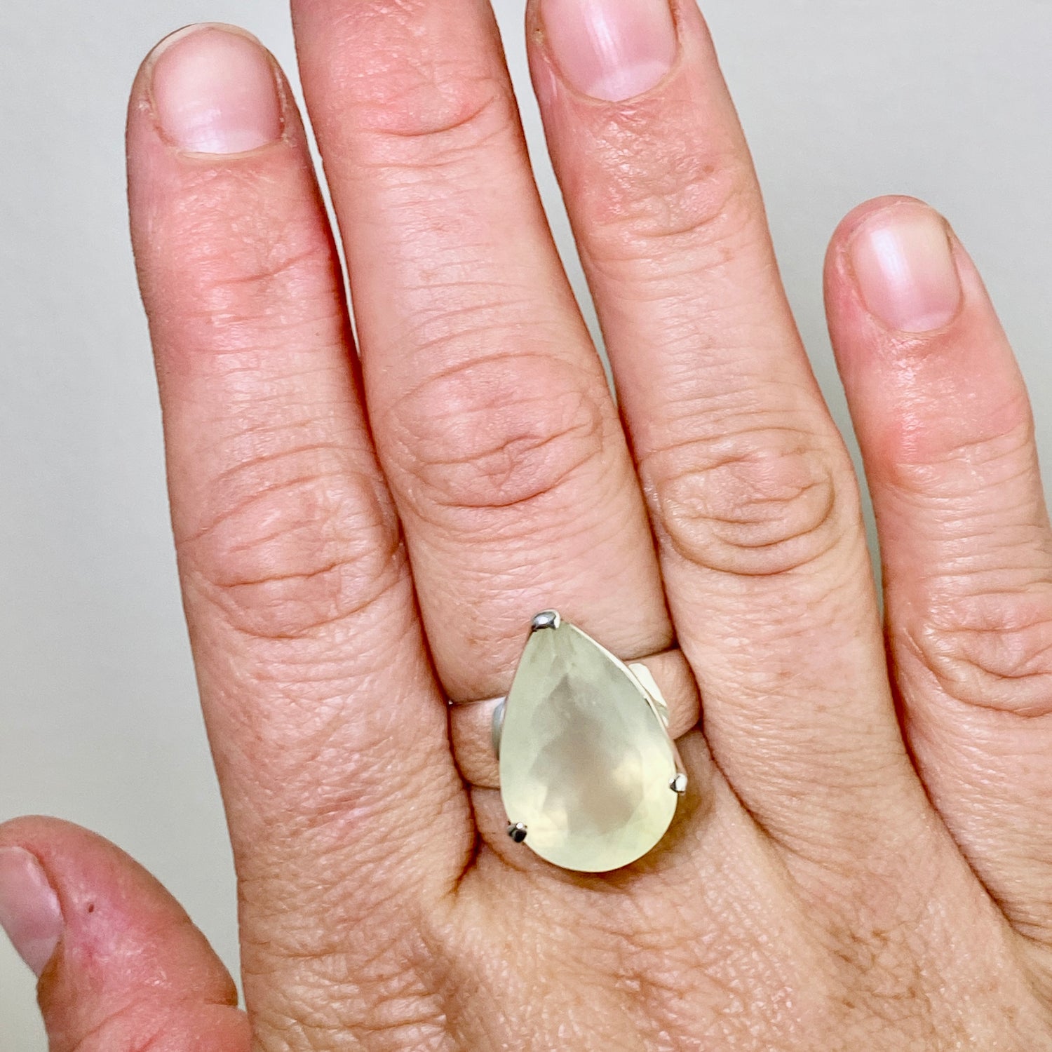 Prehnite Teardrop Faceted Ring Size 8.5 PRGJ865