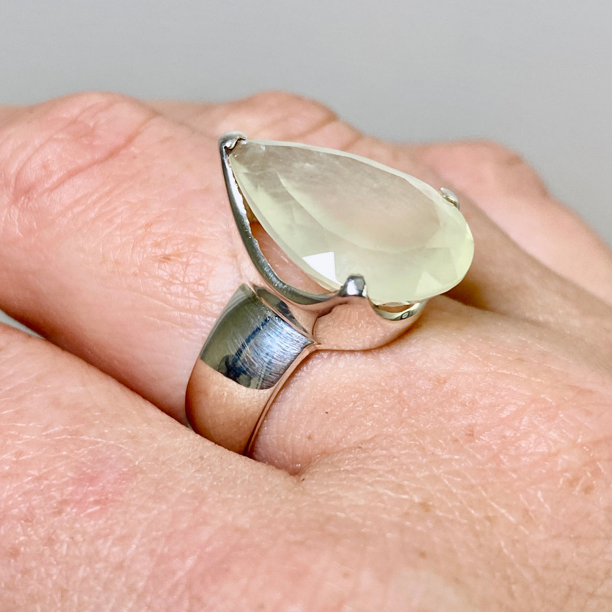 Prehnite Teardrop Faceted Ring Size 8.5 PRGJ865