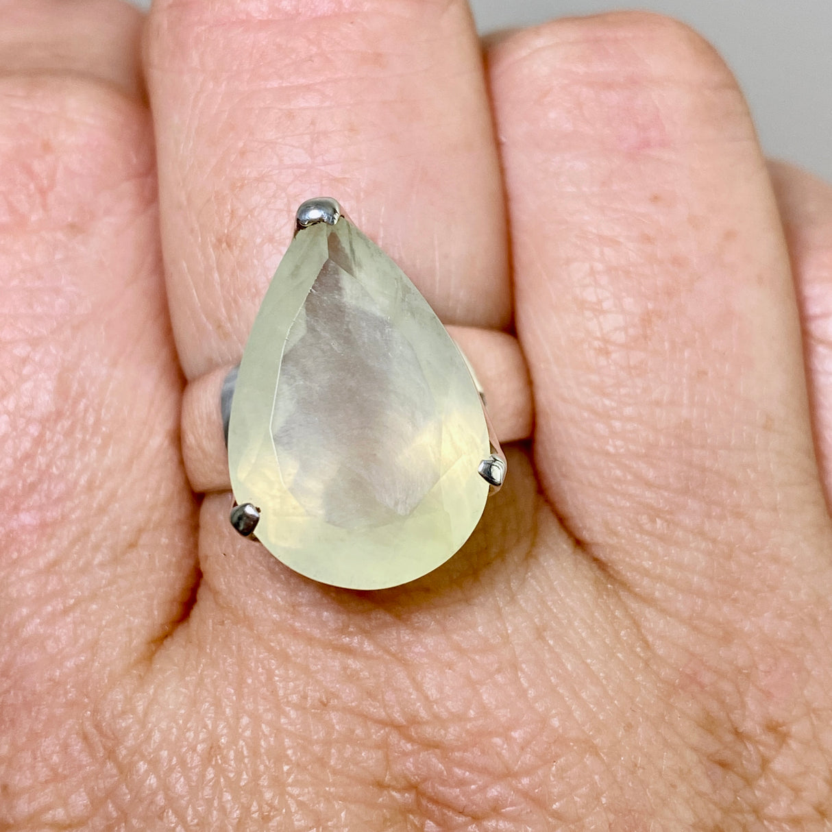Prehnite Teardrop Faceted Ring Size 8.5 PRGJ865