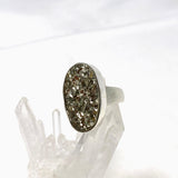 Pyrite Raw Oval Ring with Brushed Silver Band Size 8 KRGJ3193 - Nature's Magick