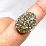 Pyrite Raw Oval Ring with Brushed Silver Band Size 9 KRGJ3194 - Nature's Magick