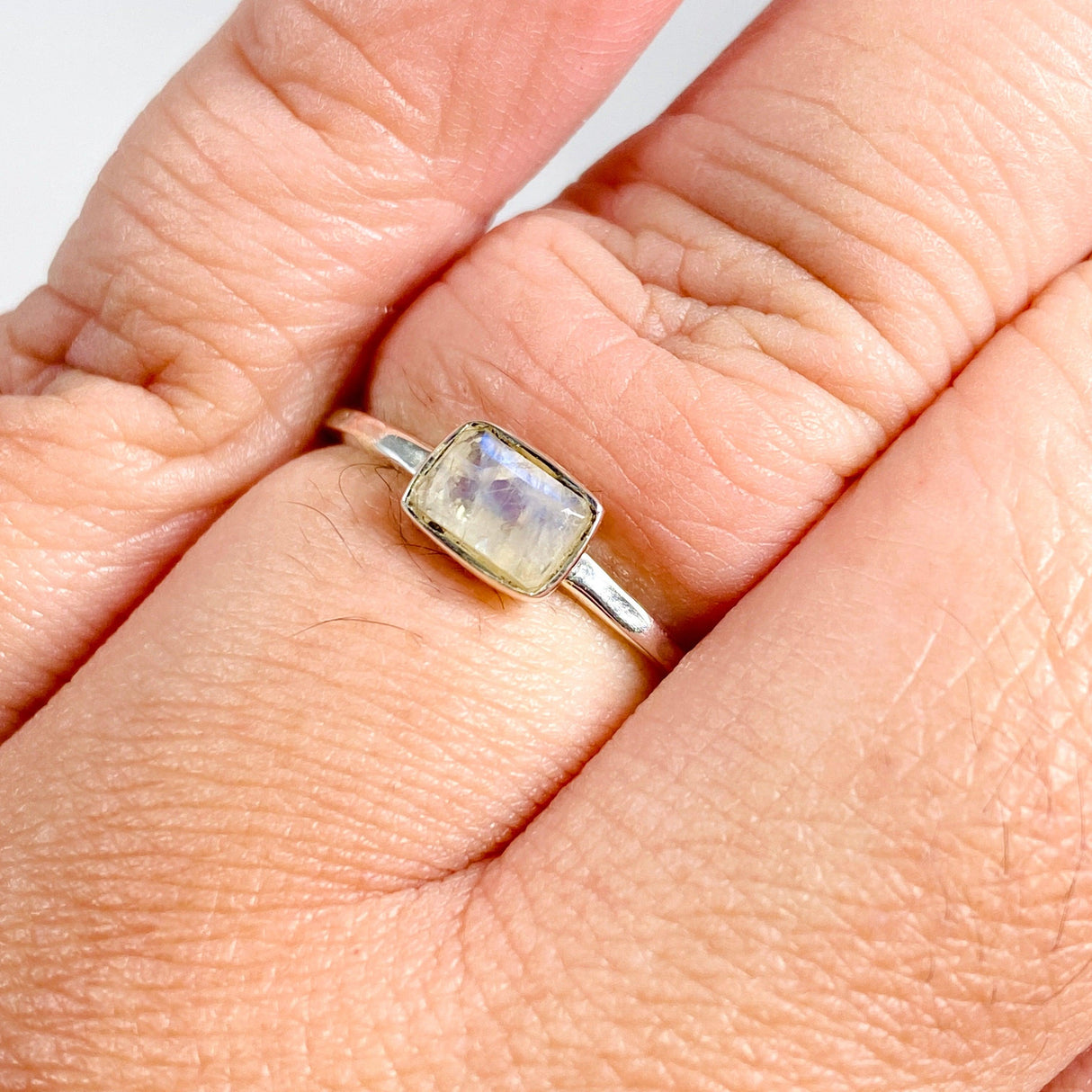 Rainbow Moonstone Rectangular Faceted Fine Band Ring R3793-RMS - Nature's Magick