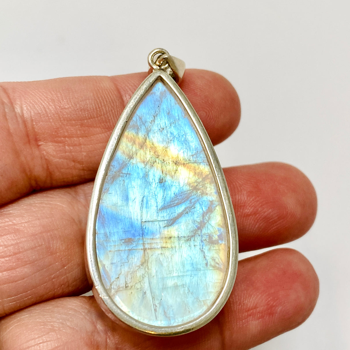 Rainbow Moonstone Teardrop Cabochon Pendant BTP-93