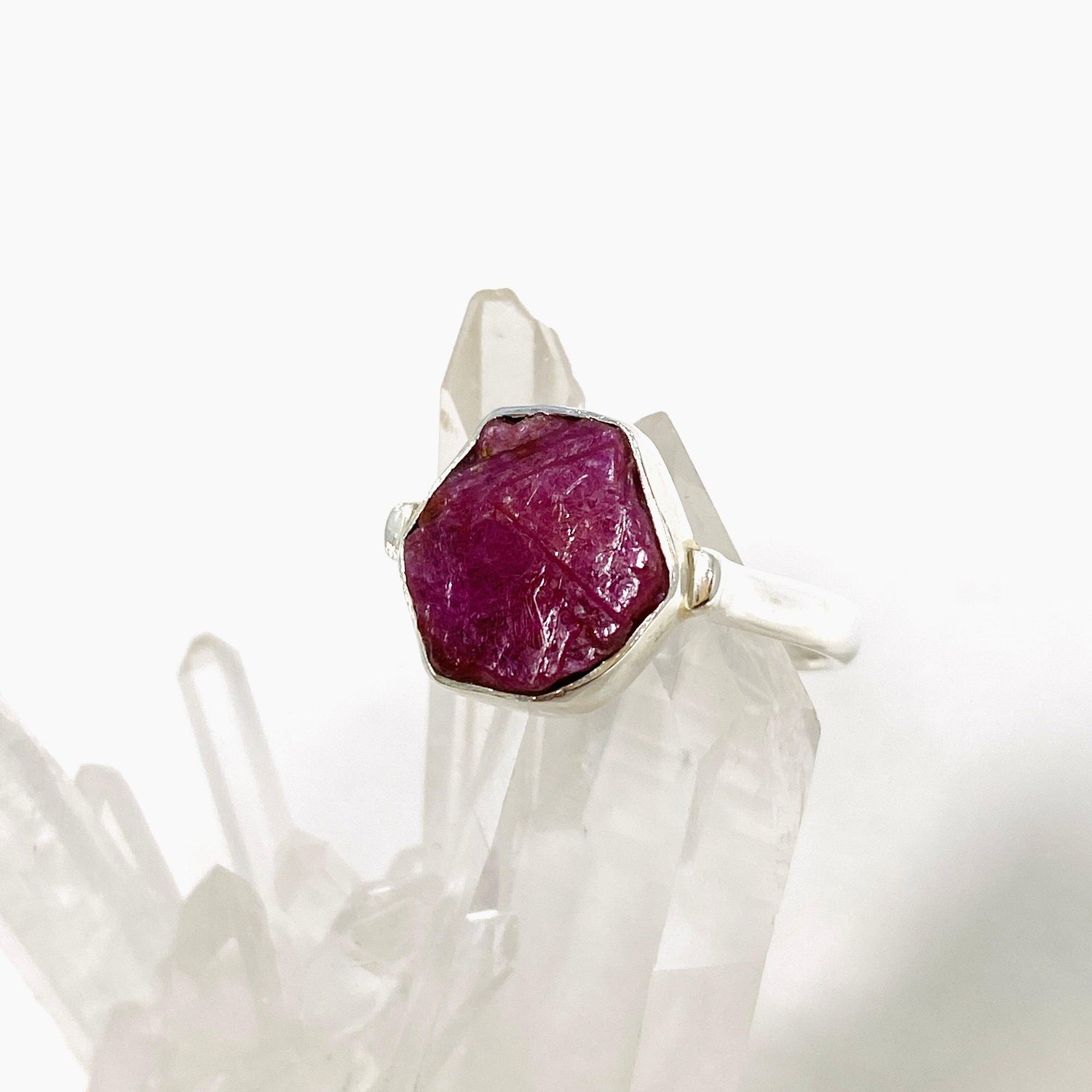 Raw Ruby Hexagonal Fine Band Ring R3-HEX - Nature's Magick