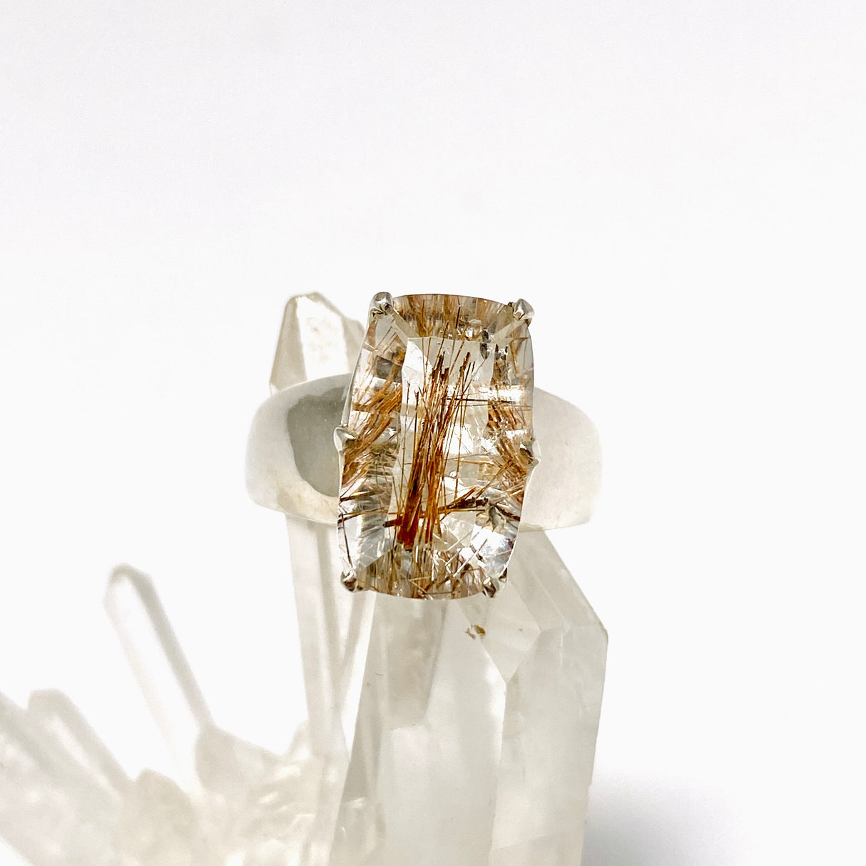 Red Rutile Quartz Rectangular Faceted Ring Size 8 PRGJ1010