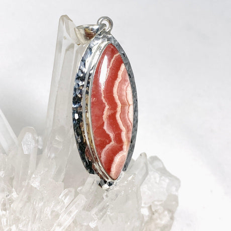 Rhodochrosite Marquise Pendant in a Hammered Setting KPGJ4331 - Nature's Magick