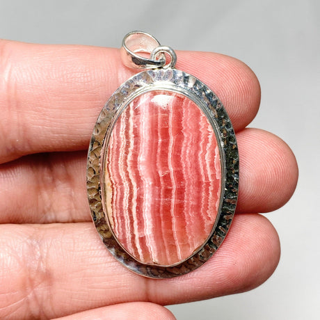 Rhodochrosite Oval Pendant in a Hammered Setting KPGJ4320 - Nature's Magick