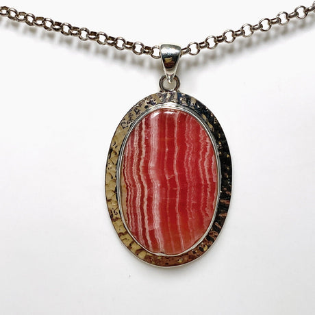 Rhodochrosite Oval Pendant in a Hammered Setting KPGJ4320 - Nature's Magick