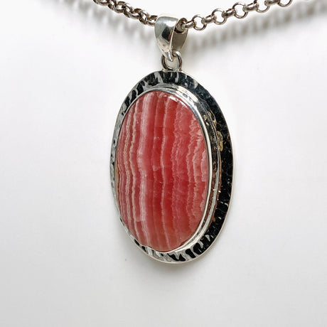 Rhodochrosite Oval Pendant in a Hammered Setting KPGJ4320 - Nature's Magick