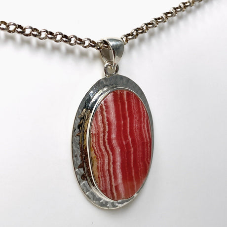 Rhodochrosite Oval Pendant in a Hammered Setting KPGJ4320 - Nature's Magick