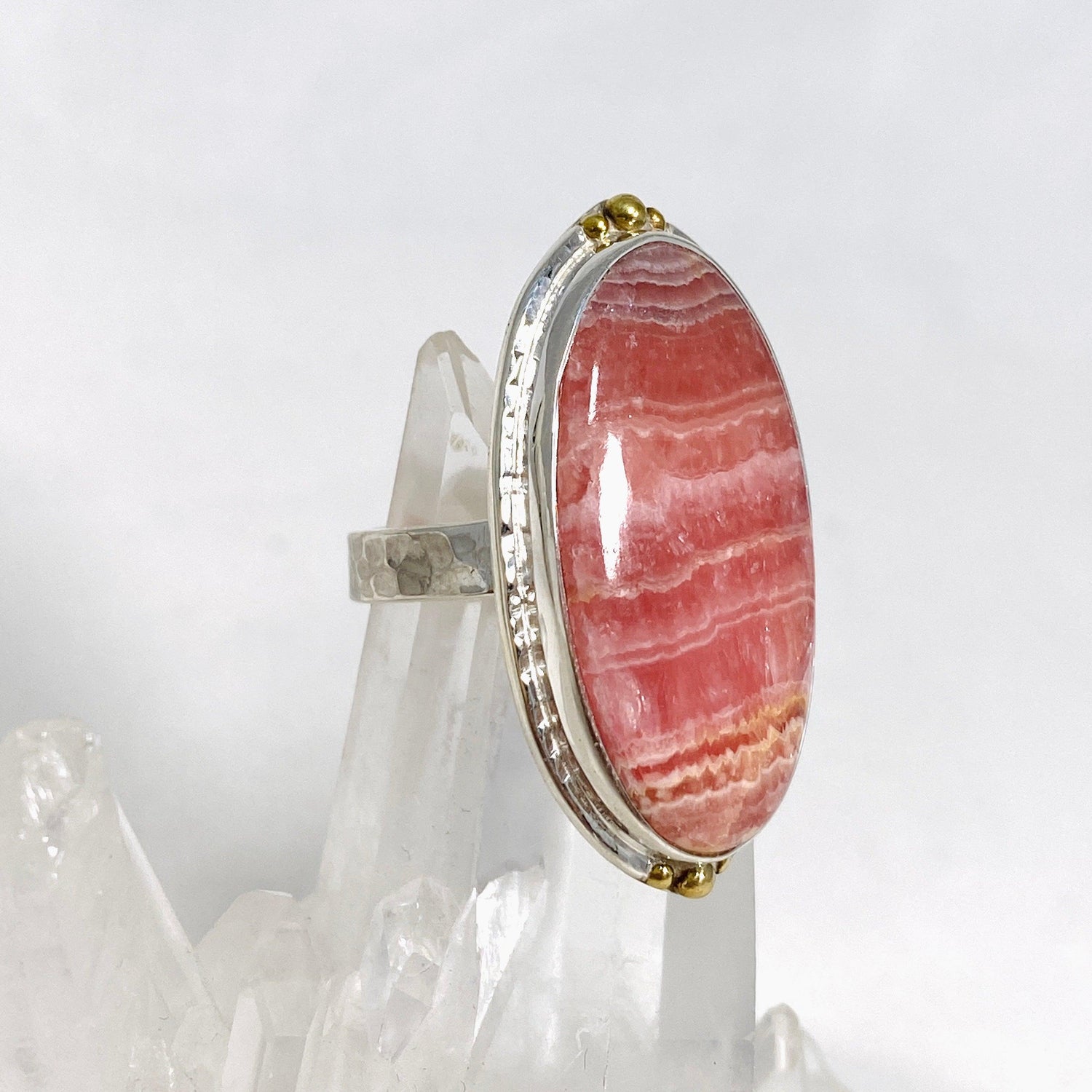 Rhodochrosite Oval Ring with Brass Accents Size 10 KRGJ3166 - Nature's Magick