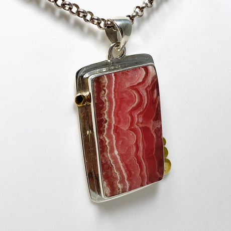 Rhodochrosite Rectangular Pendant with Brass Accents KPGJ4324 - Nature's Magick