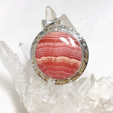 Rhodochrosite Round Pendant in a Hammered Setting KPGJ4321 - Nature's Magick