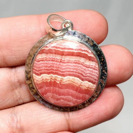Rhodochrosite Round Pendant in a Hammered Setting KPGJ4321 - Nature's Magick