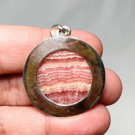 Rhodochrosite Round Pendant in a Hammered Setting KPGJ4321 - Nature's Magick
