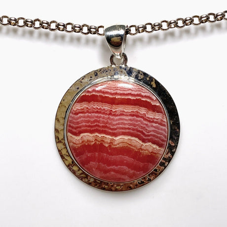 Rhodochrosite Round Pendant in a Hammered Setting KPGJ4321 - Nature's Magick