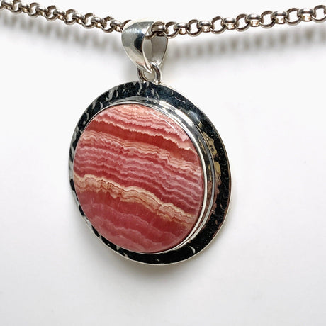 Rhodochrosite Round Pendant in a Hammered Setting KPGJ4321 - Nature's Magick