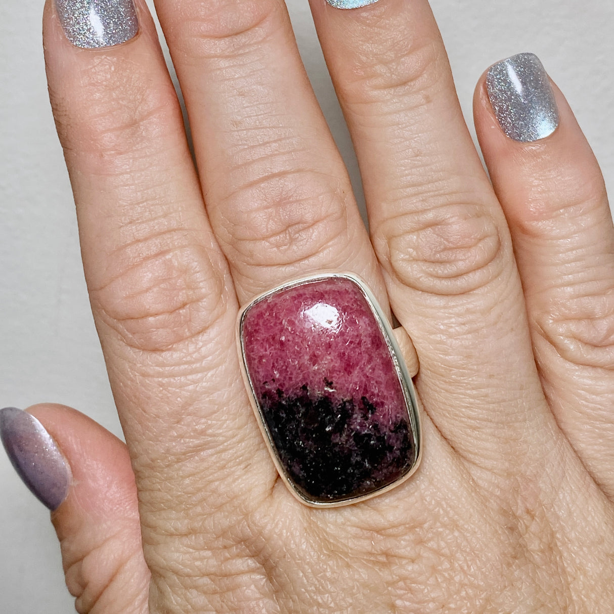 Rhodonite Rectangular Cabochon Ring Size 10.5 PRGJ896